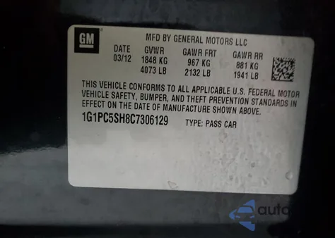 2012 Chevrolet Cruze Ls z USA, uszkodzony, nr VIN 1G1PC5SH8C7306129